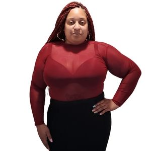 Long Sleeve Mesh Top Burgundy